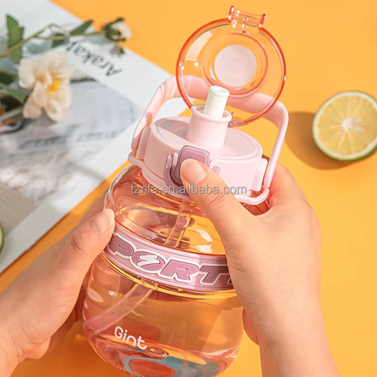 Summer Girls Sports Water Bottle with 1L 32oze Large Capacity Straw Type Plastic Bag for Outdoor Camping Tours