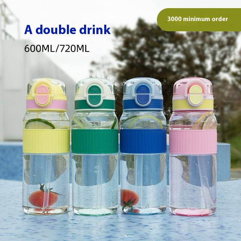 2 in 1 Lid 2 Ways to Drink Wholesale Bpa Free Plastic Water Bottle with Hard Handle
