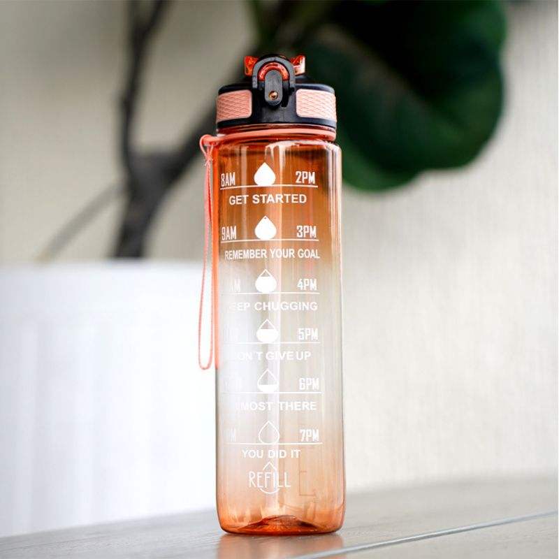 1000ml Gradient Plastic Water Bottle with Straw and Carry Rope for Camping and Boiling Water