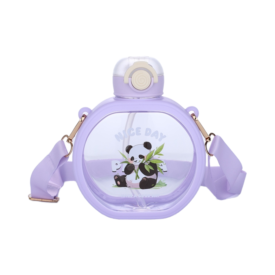 25oz BPA-Free Plastic Water Bottle with Shoulder Strap and Straw Cute Portable Leakproof Design for Children's Use and Gifts