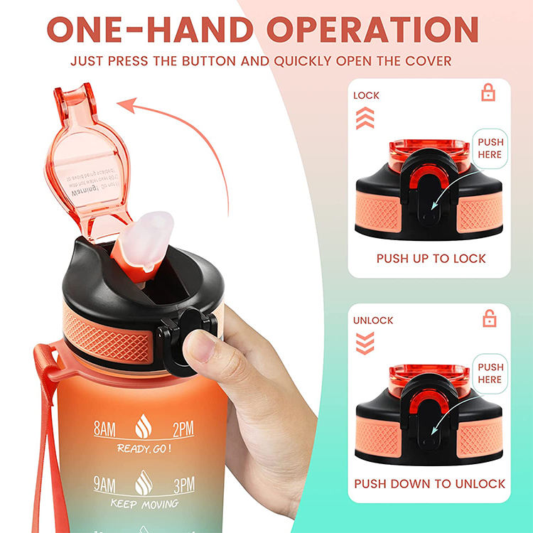 Eco-Friendly Portable Sports Water Bottles Time Marker Plastic Drinkware with Straw