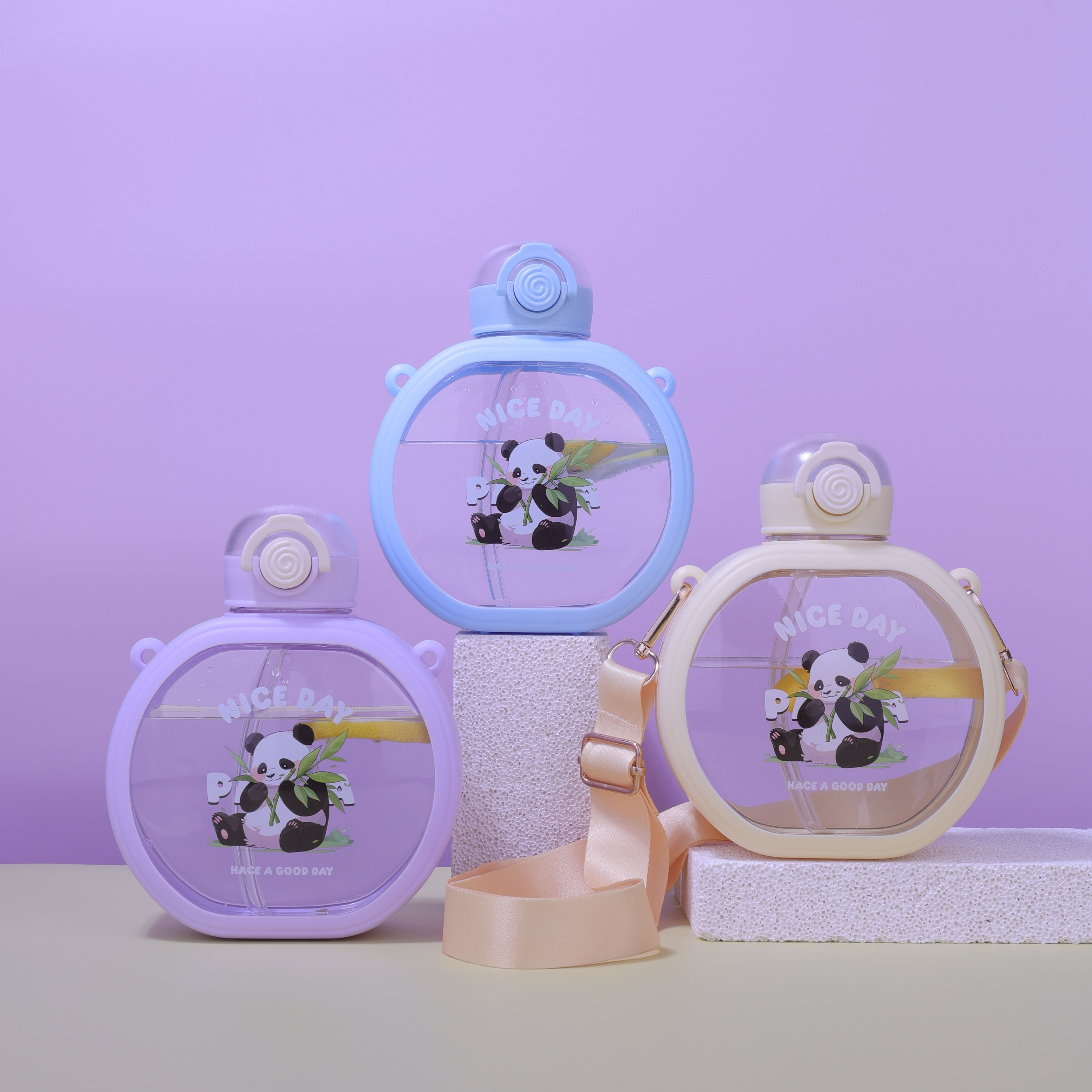 New Arrival Funny Round Shaped Leakproof Plastic Straw Water Bottle for Girls Portable Children Water Bottles for School Parties