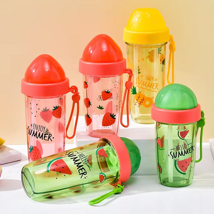 Best Selling BPA Free Dual Drink Bottle Portable Two-Compartment Plastic Cup with Double Straw for Water on the Go