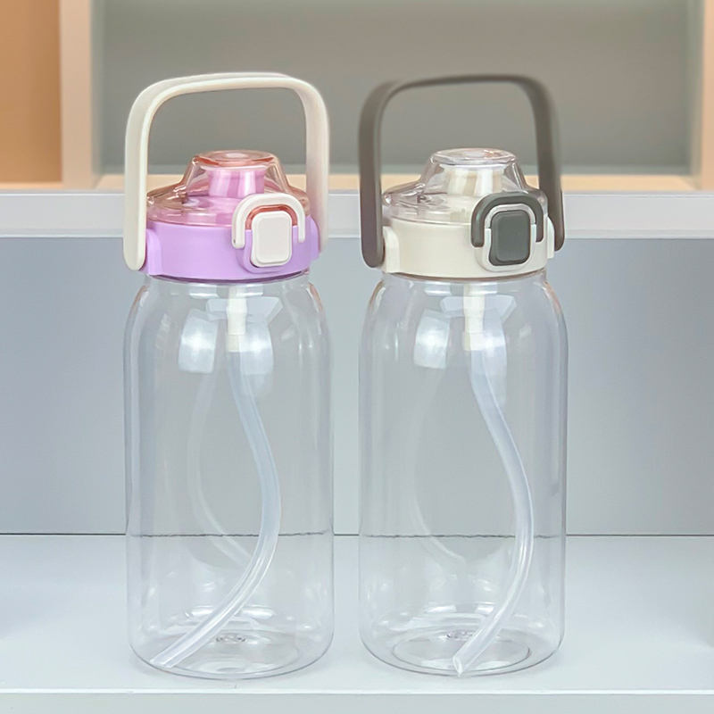 1000ml Big Capacity Fitness Gym Water Bottles with Straw Convenient Carry for Outdoor Festivals Plastic Drinkware