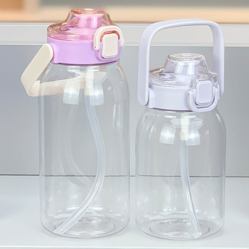 1000ml Big Capacity Fitness Gym Water Bottles with Straw Convenient Carry for Outdoor Festivals Plastic Drinkware