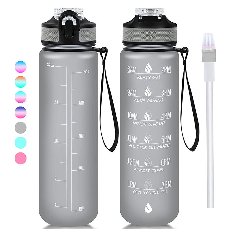 Custom LOGO Frosted Leakproof Motivational Water Bottles With Removable Straw