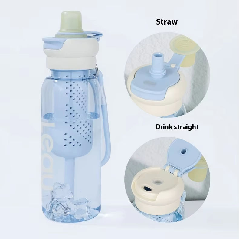 700ml Portable Clear Gym Plastic Water Bottles With Infuser and Double Drinking Ways Outdoor Plastic Water Bottles