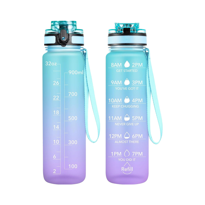 1L 32oz Clear Sports Water Bottle Portable Plastic with Motivational Time Marker for Hiking
