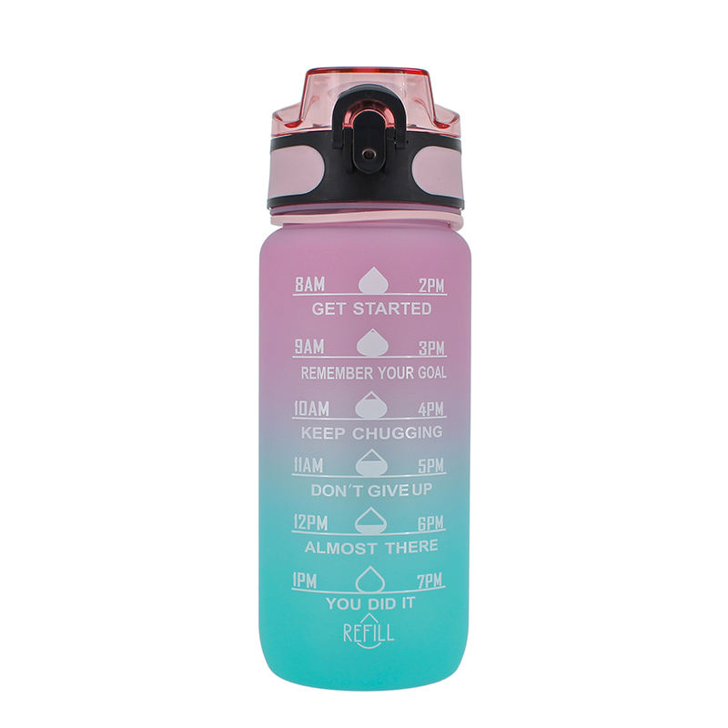 Sports 750ml Plastic Water Bottles with Straw and Time Marker Direct Drinking Flowing Water