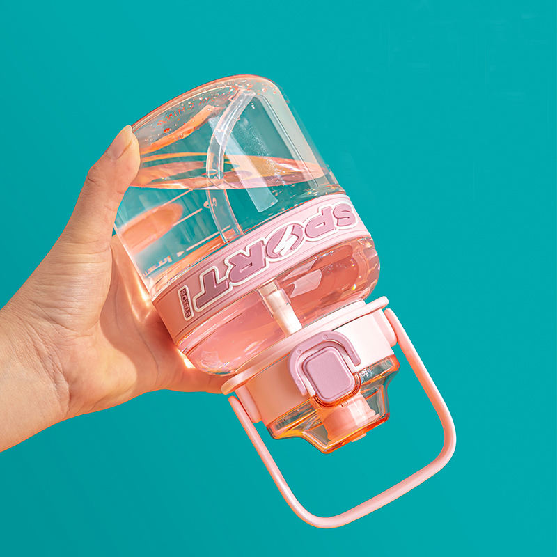 High-Temperature Resistant Solid Color Sports Water Bottle with Straw Outdoor Plastic Drinkware