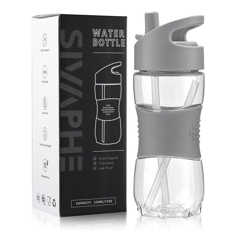 14 oz Portable Tritan Transparent Clear Sports Drinking Bottle with Straw for Boiling Water for School Girls