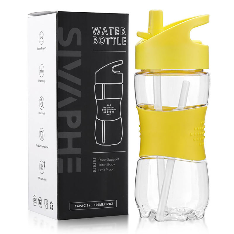 14 oz Portable Tritan Transparent Clear Sports Drinking Bottle with Straw for Boiling Water for School Girls