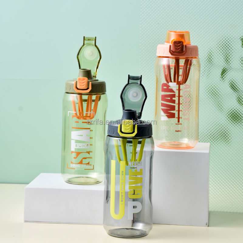 Large Capacity Half Gallon Plastic Water Bottle with Fruit Infuser and Time Marker for Camping