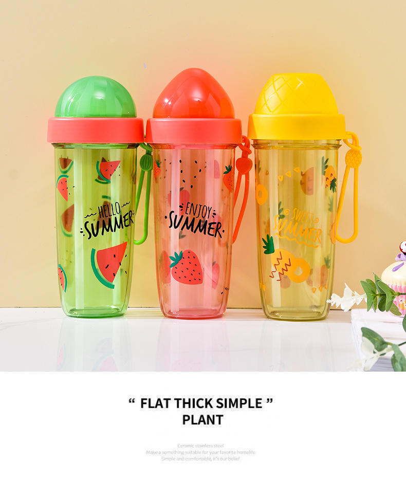 Best Selling BPA Free Dual Drink Bottle Portable Two-Compartment Plastic Cup with Double Straw for Water on the Go