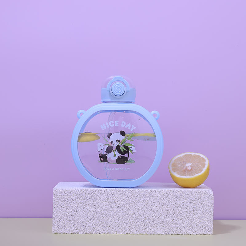 Cute Kid Crossbody Flat Plastic Water Bottles with Straw Children's Gifts for Girls