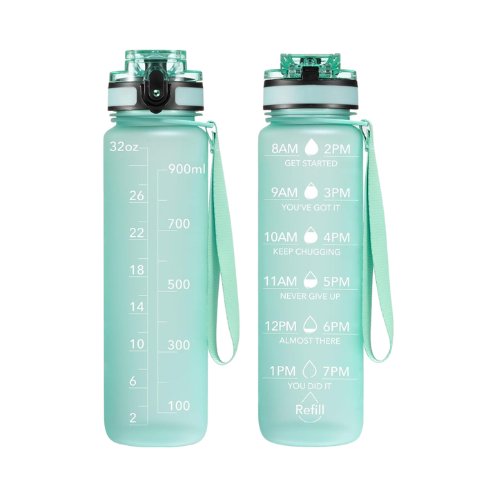 1L 32oz Clear Sports Water Bottle Portable Plastic with Motivational Time Marker for Hiking