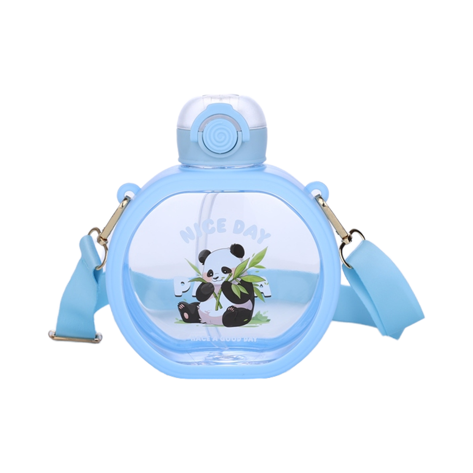 25oz BPA-Free Plastic Water Bottle with Shoulder Strap and Straw Cute Portable Leakproof Design for Children's Use and Gifts