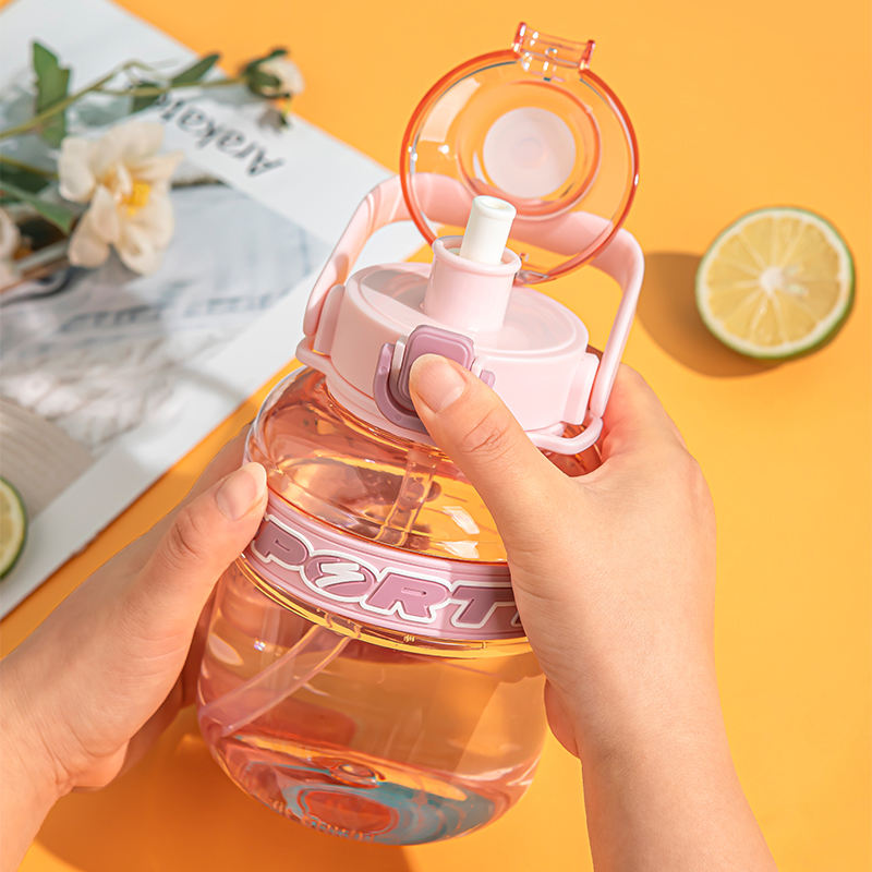 Portable Clear Reusable Wide-Mouth Straw Drinking Water Bottle with Plastic Handle for Camping