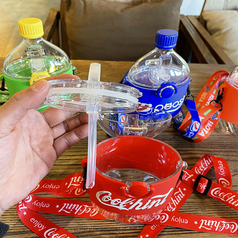 Kids Sports Straw Water Bottle with Flip Lid and Cola Top Same Shaped for Parties Plastic Sports Bottle
