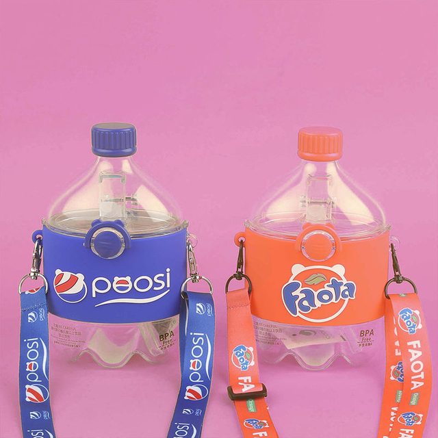 300ml Portable Leakproof Plastic Water Bottle for Kids with Strap and Straw Custom Logo for Camping