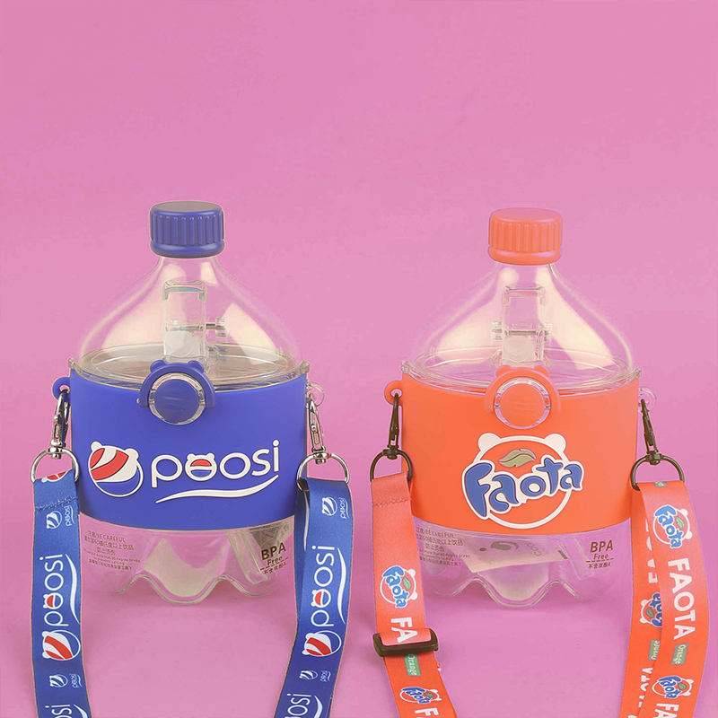 300ml Portable Leakproof Plastic Water Bottle for Kids with Strap and Straw Custom Logo for Camping