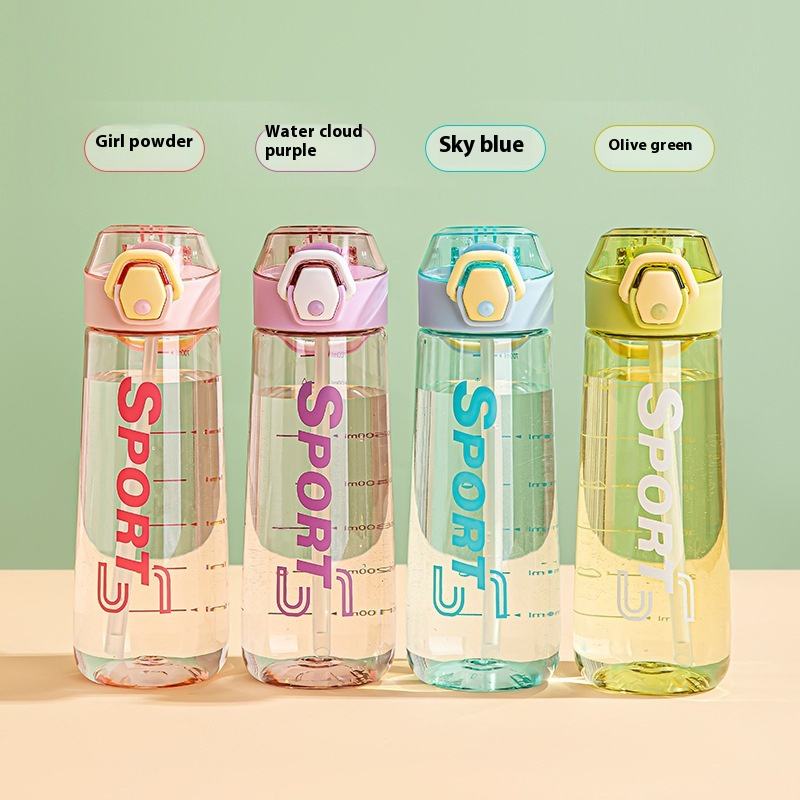 Girls Portable Large Capacity Summer Sports Water Bottle High Appearance Straw Drinking High Food Grade Plastic Water Bottle