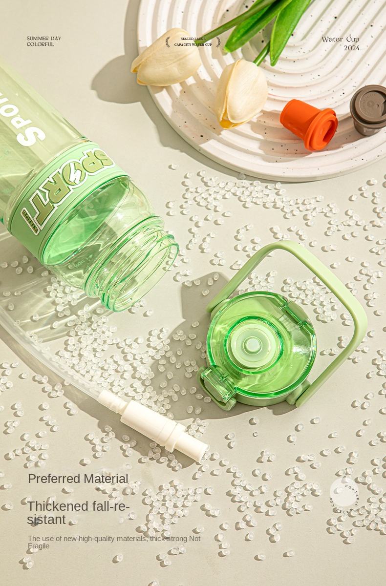 High Quality BPA-Free Custom Logo Portable Drinkware Big Capacity Plastic Water Bottles with Straw Handle