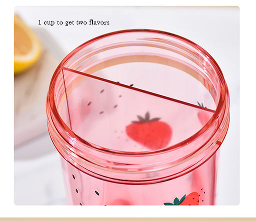 Best Selling BPA Free Dual Drink Bottle Portable Two-Compartment Plastic Cup with Double Straw for Water on the Go