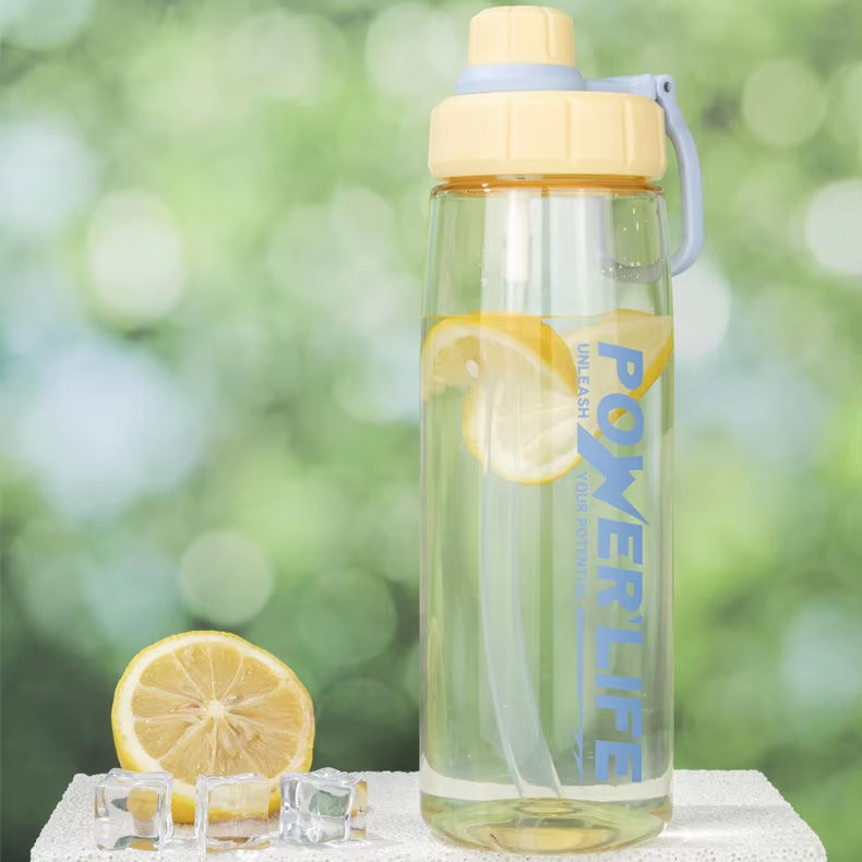 Portable 750ml 25oz Plastic Sports Bottle Custom Logo Direct Drinking Colorful Transparent Flat Design Rope for Drinkware