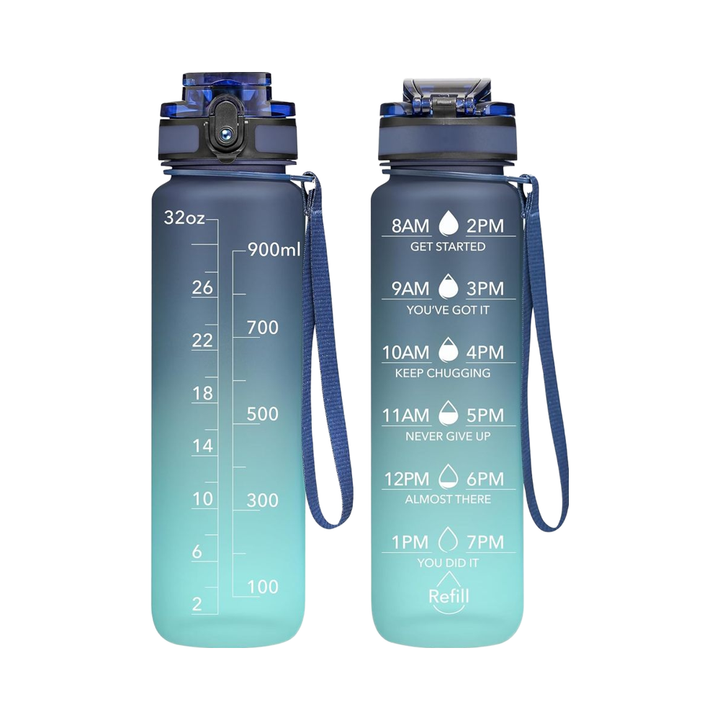 1L 32oz Clear Sports Water Bottle Portable Plastic with Motivational Time Marker for Hiking