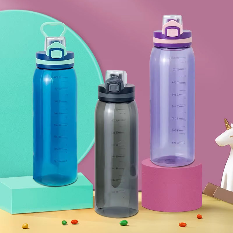 Home Travel School Gym Outdoors BPA Free Reusable Plastic Water Bottle with Carry Handle