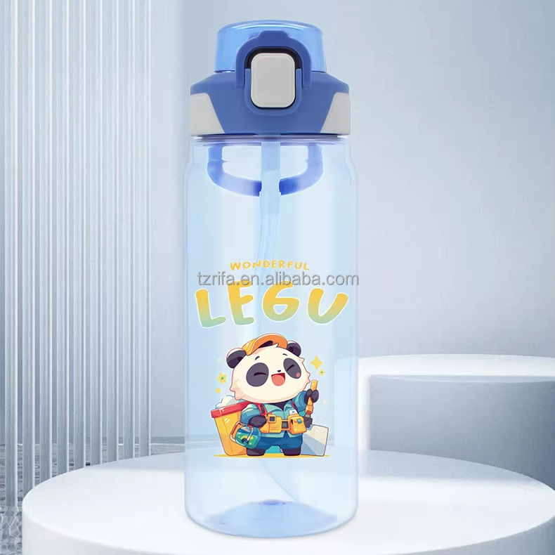 Cartoon Pattern Cute Water Bottles for Children 580ML Drinks Bottles Tritan Plastic Water Bottle With Straw and Portable Handle