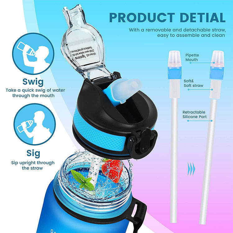 Wholesale Large Capacity Fashion Colorful Time Mark Portable Water Bottles for Summer Outdoor Workout