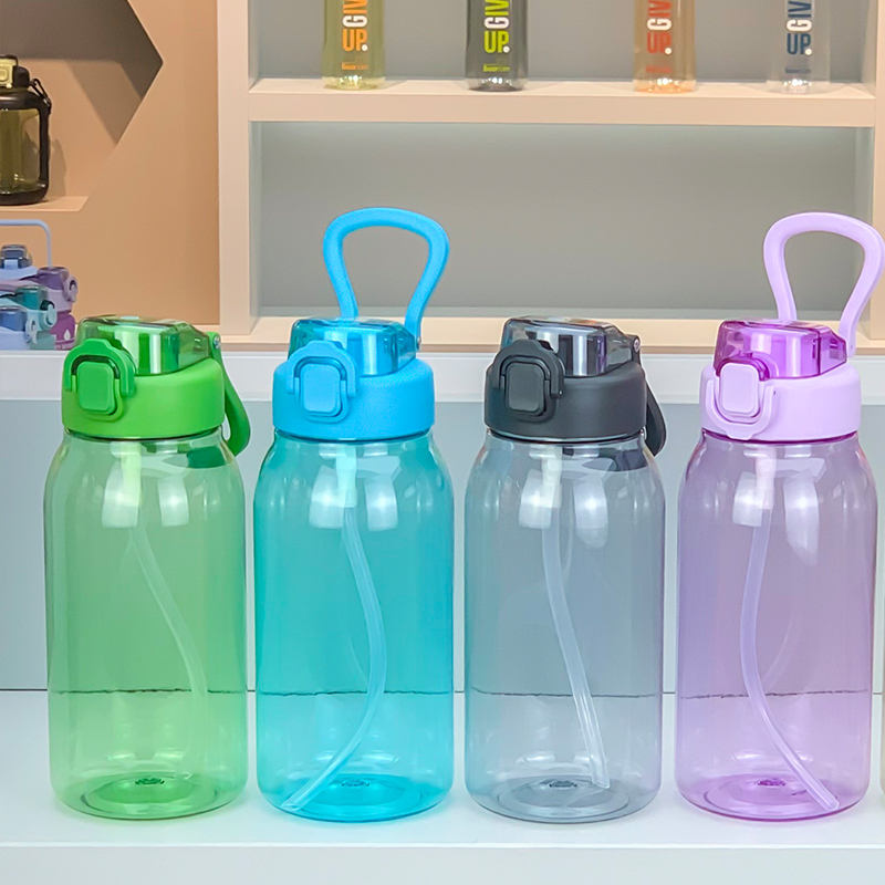 Wholesale 1500ML Colorful Side Handle Gym Sport Water Bottles Wide Mouth Plastic with Straw for Presents