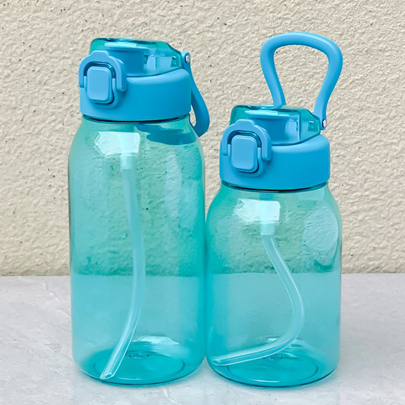 Wholesale 1500ML Colorful Side Handle Gym Sport Water Bottles Wide Mouth Plastic with Straw for Presents