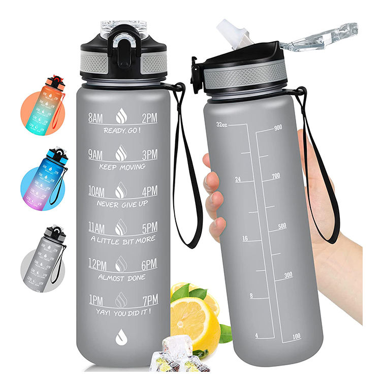 Custom LOGO Frosted Leakproof Motivational Water Bottles With Removable Straw