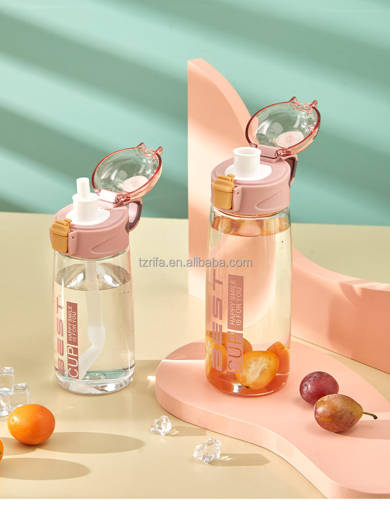 New Top Best Designed Fashionable Colorful Direct Drinking Large Capacity Leak Proof Plastic Water Bottle With Handle and Straw