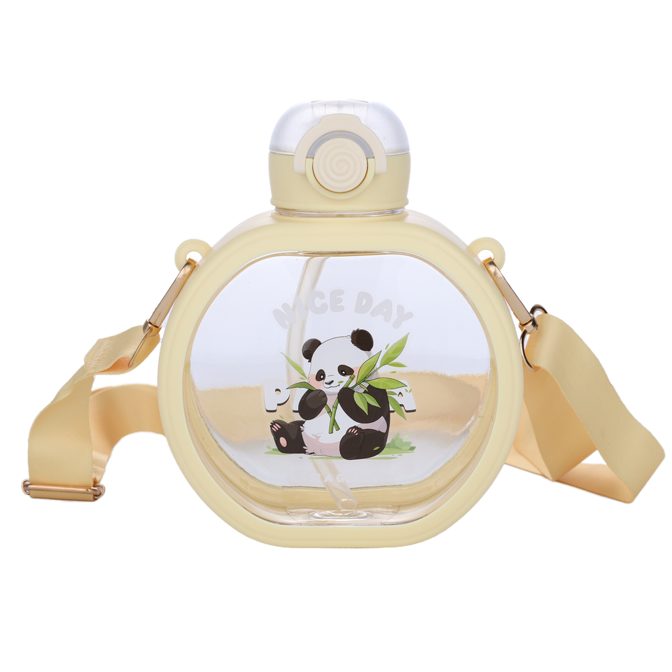 25oz BPA-Free Plastic Water Bottle with Shoulder Strap and Straw Cute Portable Leakproof Design for Children's Use and Gifts