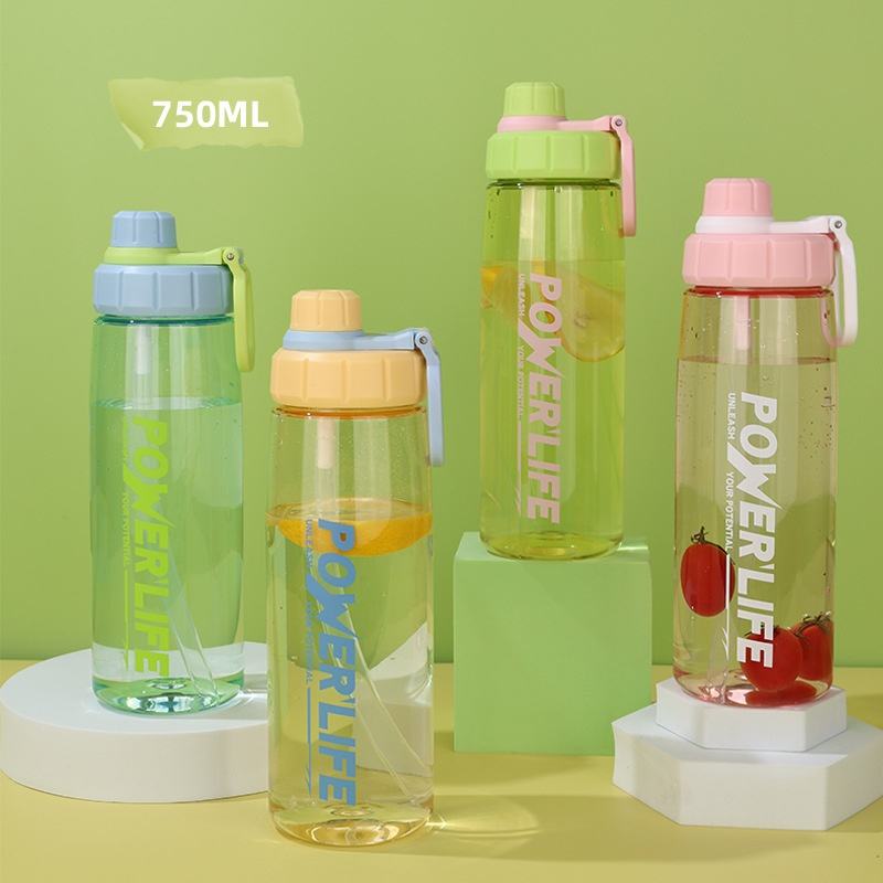 Custom Logo 750ml Colorful Transparent Portable Plastic Sports Water Bottle Bottles With Handle