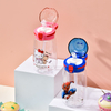 600ML BPA-Free Plastic Drinkware Flip Cover Water Bottle with Cartoon Printing and Straw Convenient and Stylish