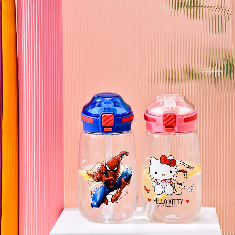 600ml Plastic Straw Transparent Drinkware Locking Handle Lid with Capacity Mark for Drinking Water Bottles