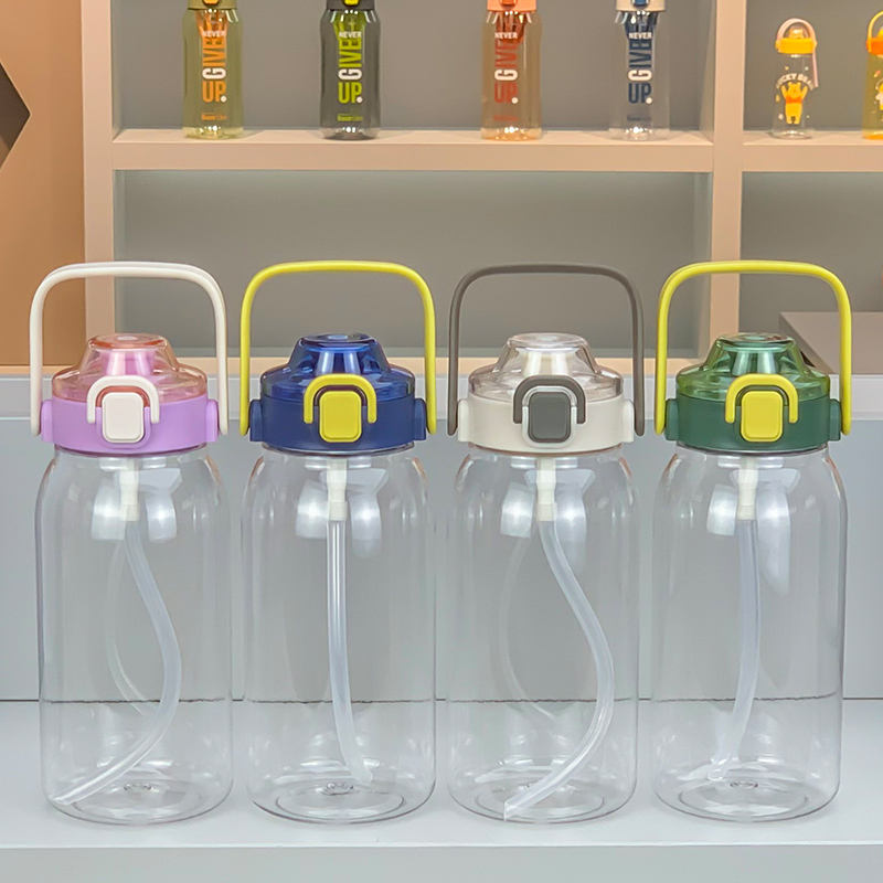 Cute Portable Plastic Water Bottles with Handle and Straw for Outdoor Sports or Gifts