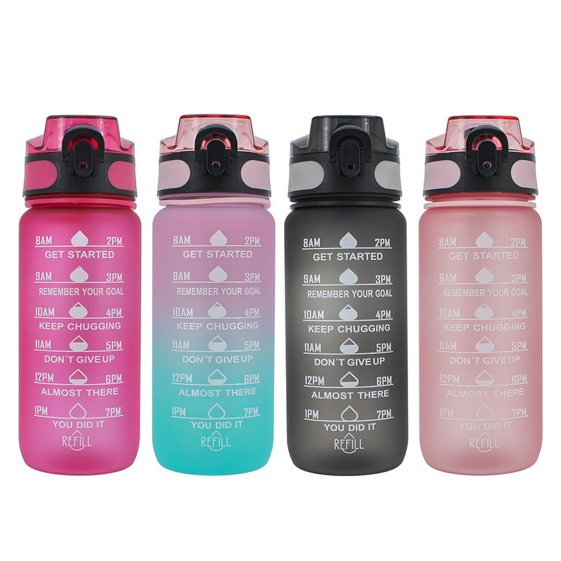 Wholesale 750ML 32Oz Gradient Sports Water Bottle Custom Logo Plastic with Time Marker