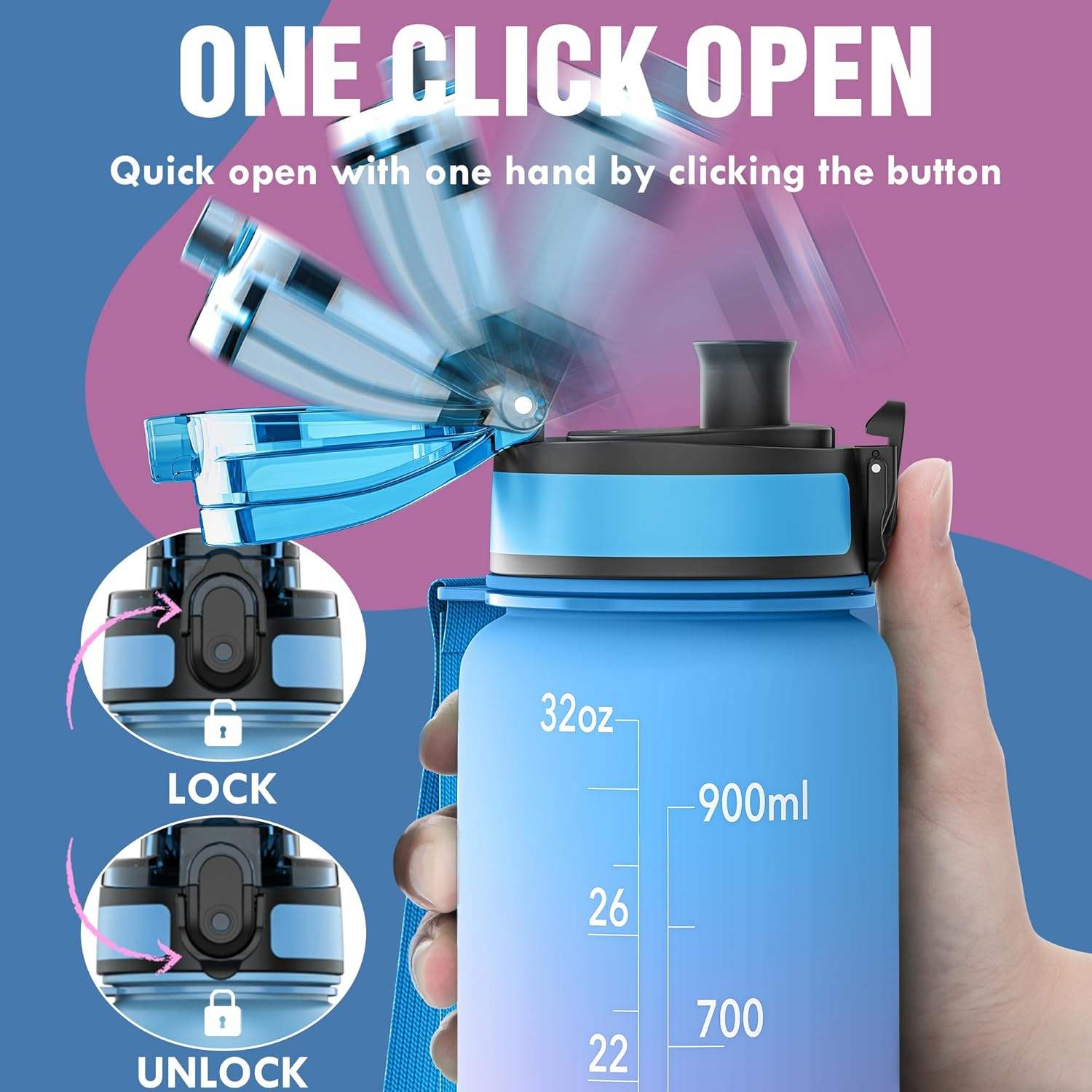 Top Seller 1L Tritan Water Bottle BPA-Free Frosted Plastic Drinking Bottle with Time Marker