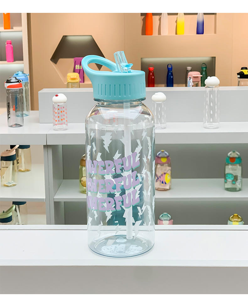 Creative Colorful Sports Plastic Drink Bottle with Portable Handle and Straw for Camping and Boiling Water