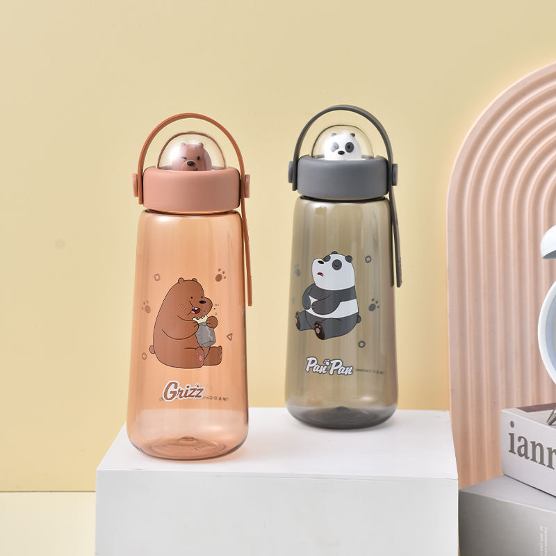 Cute Cartoon Strap Water Bottle for Kids Plastic Primary School Student Cup Direct Drinking
