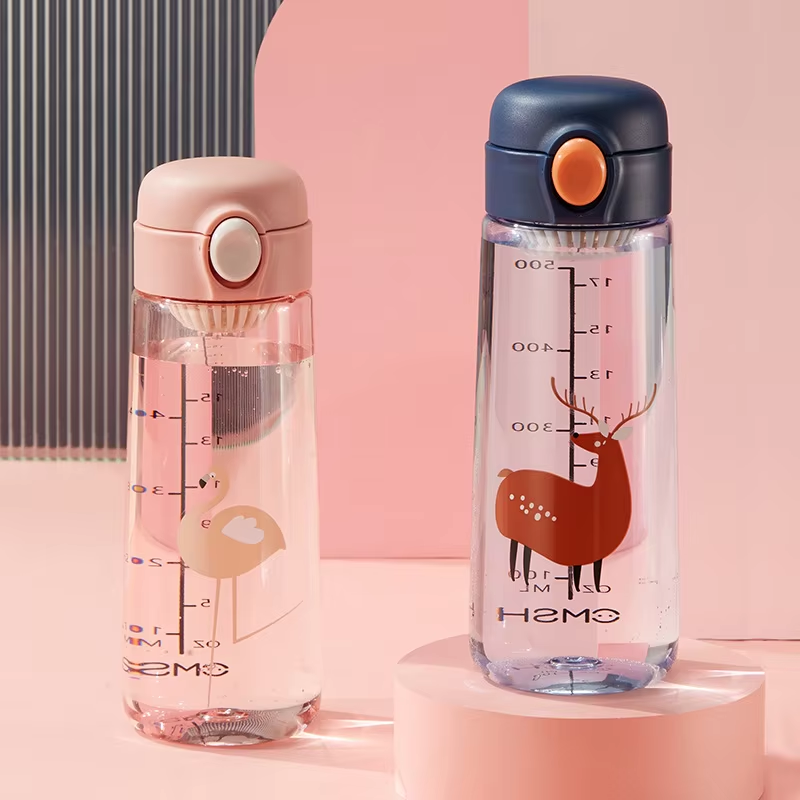 Cute Animal Pattern Plastic Bottle with Tea Divider and Bouncing Lid Wholesale for Camping and Boiling Water