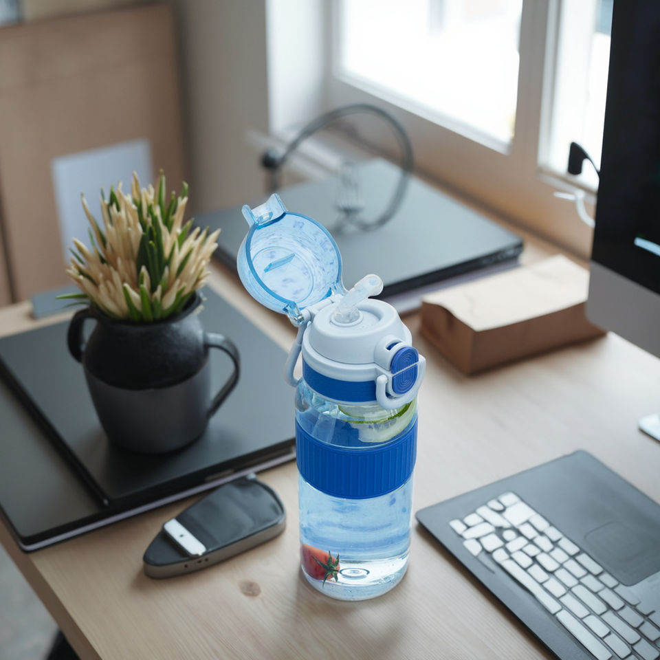 Plastic Sport Water Bottle With Carrying Loop and Silicone Straw Tritan Bottle