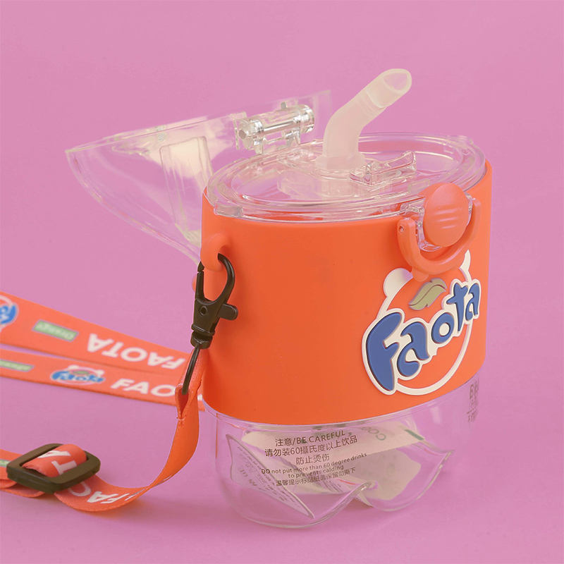 300ml Portable Leakproof Plastic Water Bottle for Kids with Strap and Straw Custom Logo for Camping