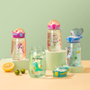 600ML BPA-Free Plastic Drinkware Flip Cover Water Bottle with Cartoon Printing and Straw Convenient and Stylish